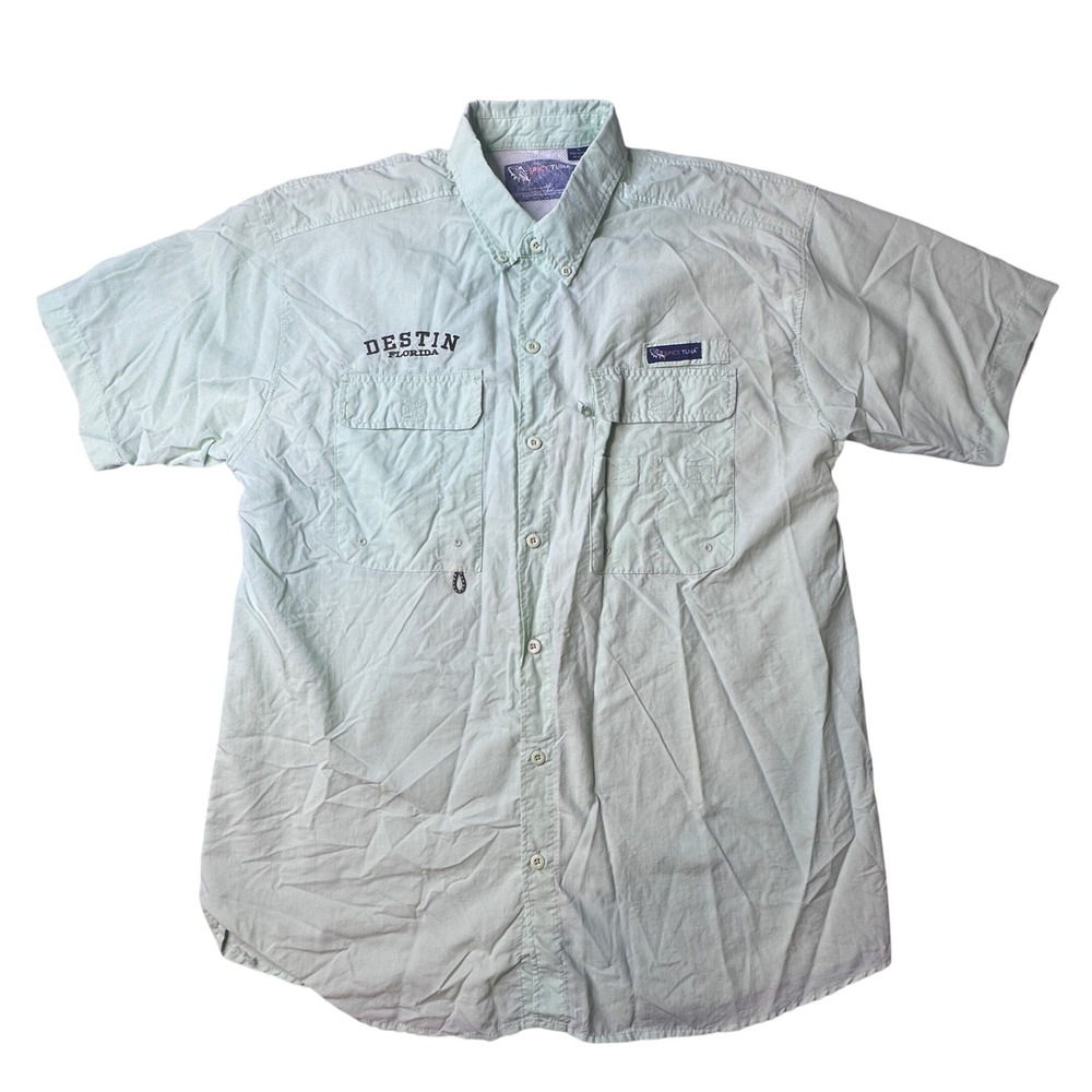Spicy Tuna Fishing Shirt Mens XL Mint Destin Florida Compass Short Sleeve Nylon